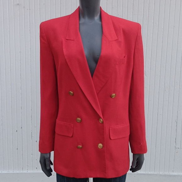LIZ CLAIBORNE COLLECTION LADIES VINTAGE RED DOUBLE BREASTED GOLD BUTTON BLAZER - Picture 5 of 17